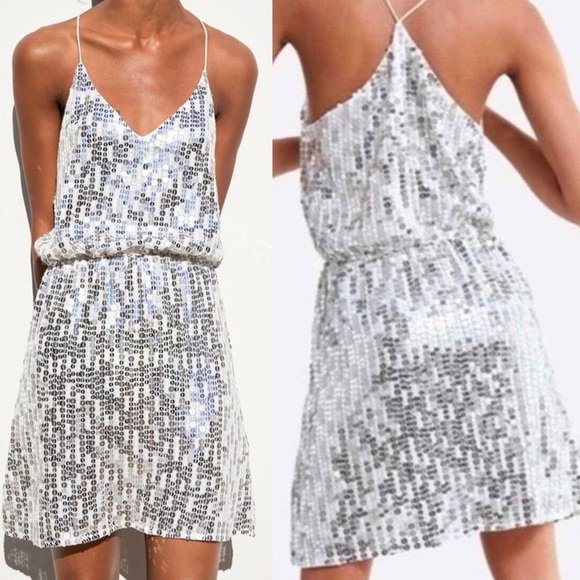 196 ZARA | NWOT Silver Sequin Mini Dress (Size S) - Picture 3 of 16